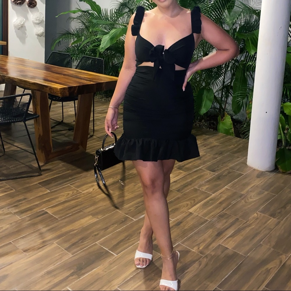 PLT black touched ruffle dress